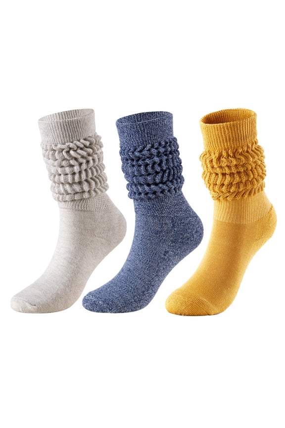 3 Pack Womens Slouch Socks Solid Soft Cozy Crew Socks Ruched Scrunched Mid Calf Casual Home Socks