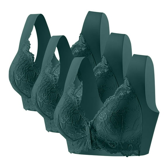 Fengactive 3PC Front Closure Lace Bras for Women No Underwire Wide Strap Clasp Bra Plus Size Breathable Push Up Bra