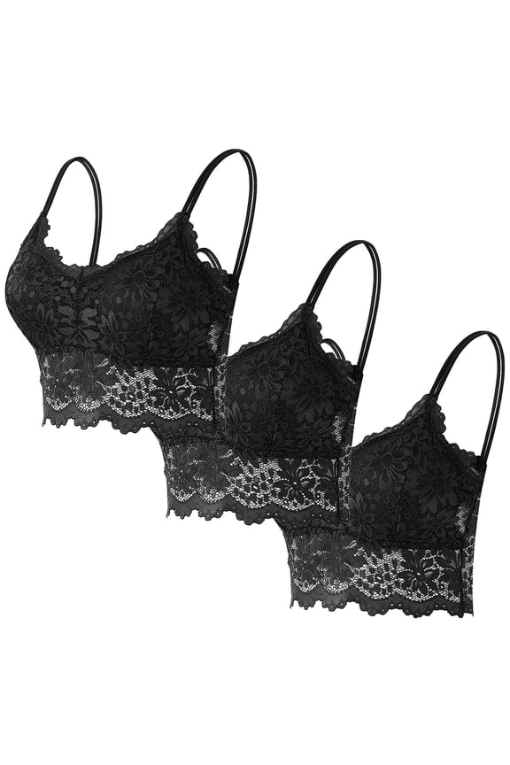 3PC Women's Breathable Lace Bra Spaghetti Strap Bralette No Underwire Stretchy Comfortable