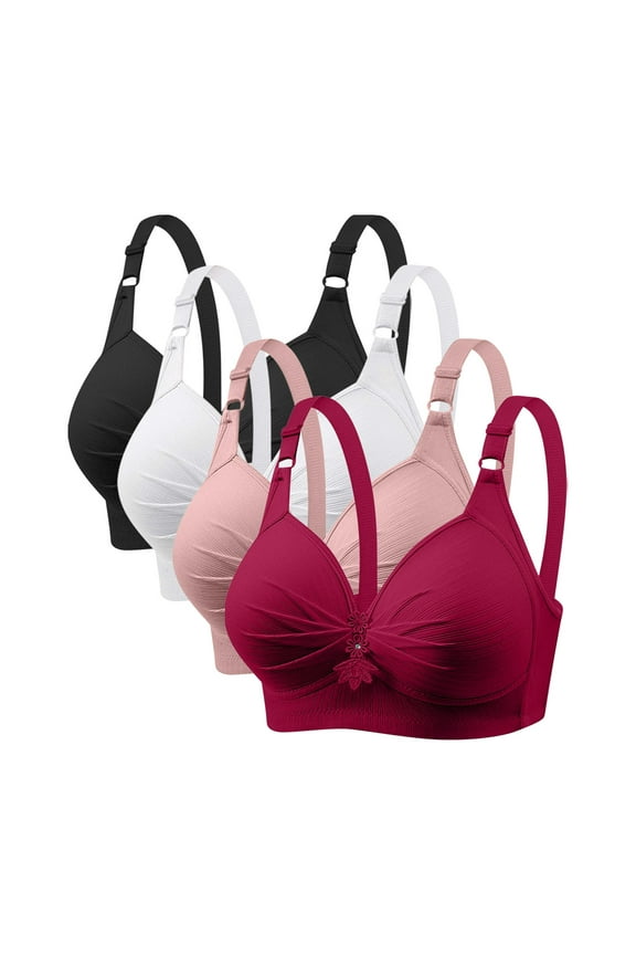 4 PC No Underwire Bras for Women Full Support Comfort T-Shirt Bra Wirefree Everyday Push Up Bra