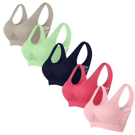Fengactive 5PC Breathable Liftup Sports Bras for Women Full Support Seamless Wireless Push Up Full Support Bra