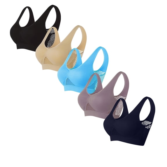 Fengactive 5PC Womens Sports Bras Full Coverage Pushup Breathable Bras Seamless Wireless Yoga Bra