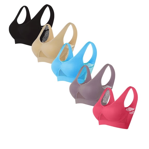 Fengactive 5PC Womens Sports Bras Full Coverage Pushup Breathable Bras Seamless Wireless Yoga Bra