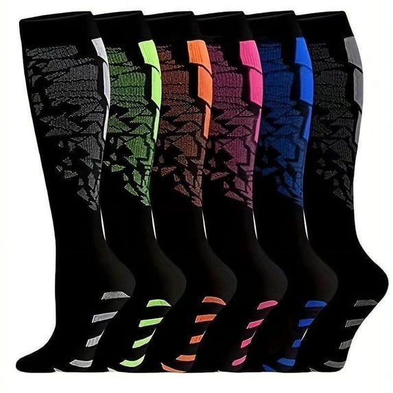 QINGFSAP 6 Pack Unisex Knee High Compression Socks Assorted Prints Long Winter Warm Support Socks