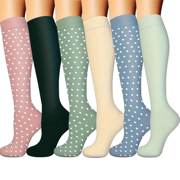 QINGFSAP 6 Pack Womens Knee High Compression Socks Patterned and Solid Winter Warm Support Socks for Sport Home