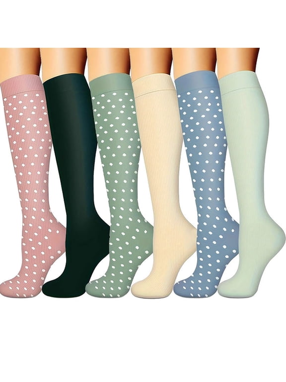 6 Pack Womens Knee High Compression Socks Patterned and Solid Winter Warm Support Socks for Sport Home
