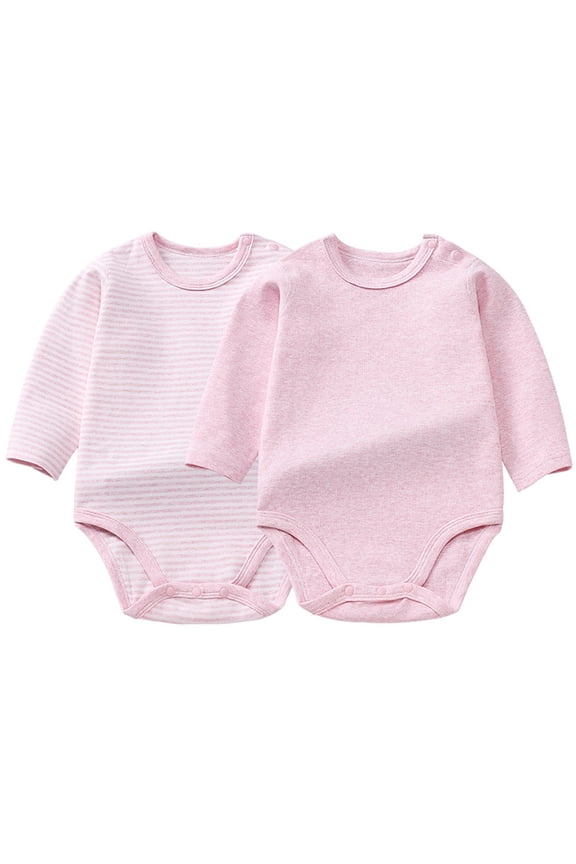 Baby 2 Pack Long Sleeve Bodysuit Shoulder Snap Creeper Infant One Piece Outfit Set