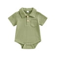 thumbnail image 1 of Fengactive Baby Boy Bodysuit Short Sleeve Romper Collared Onesie Front Pocket Snap Crotch Outfit, 1 of 7