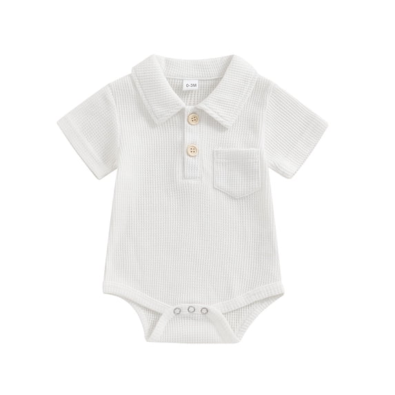 Fengactive Baby Boy Bodysuit Short Sleeve Romper Collared Onesie Front Pocket Snap Crotch Outfit