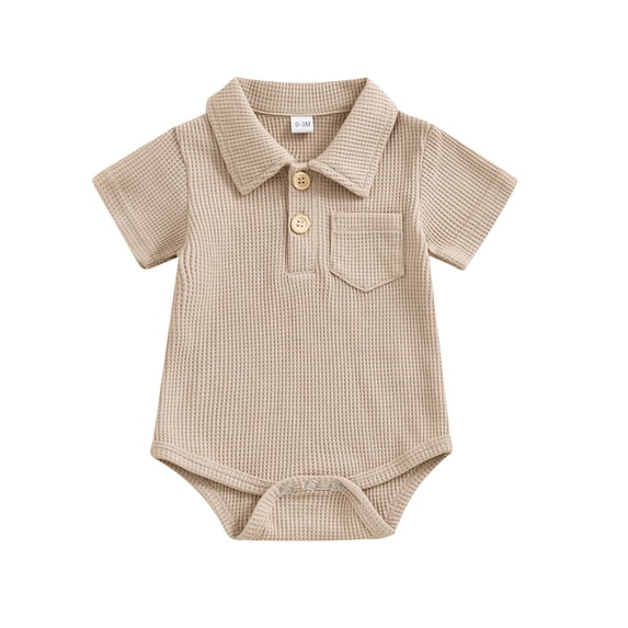 Fengactive Baby Boy Bodysuit Short Sleeve Romper Collared Onesie Front Pocket Snap Crotch Outfit