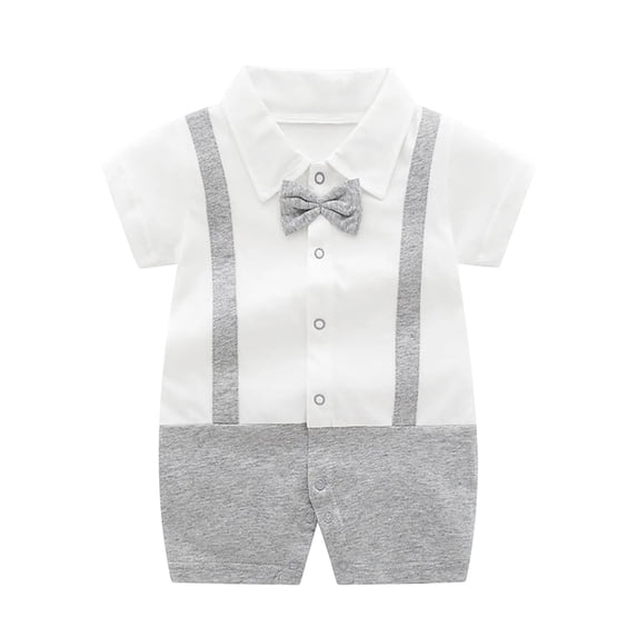 QINGFSAP Baby Boy Formal Romper Short Sleeve Bow Tie Bodysuit Creeper Infant One Piece Outfit