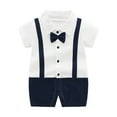 thumbnail image 1 of QINGFSAP Baby Boy Formal Romper Short Sleeve Bow Tie Bodysuit Creeper Infant One Piece Outfit, 1 of 3