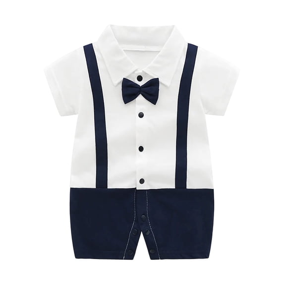QINGFSAP Baby Boy Formal Romper Short Sleeve Bow Tie Bodysuit Creeper Infant One Piece Outfit