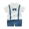 thumbnail image 1 of QINGFSAP Baby Boy Formal Romper Short Sleeve Bow Tie Bodysuit Creeper Infant One Piece Outfit, 1 of 3