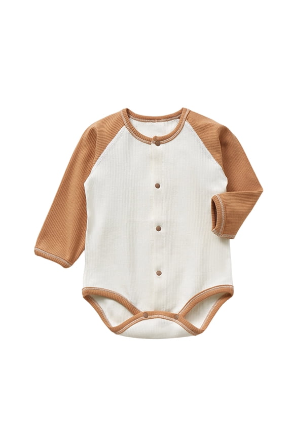 Baby Colorblock Bodysuit Long Sleeve Ribbed Snap Crotch Creeper Infant One Piece Outfit