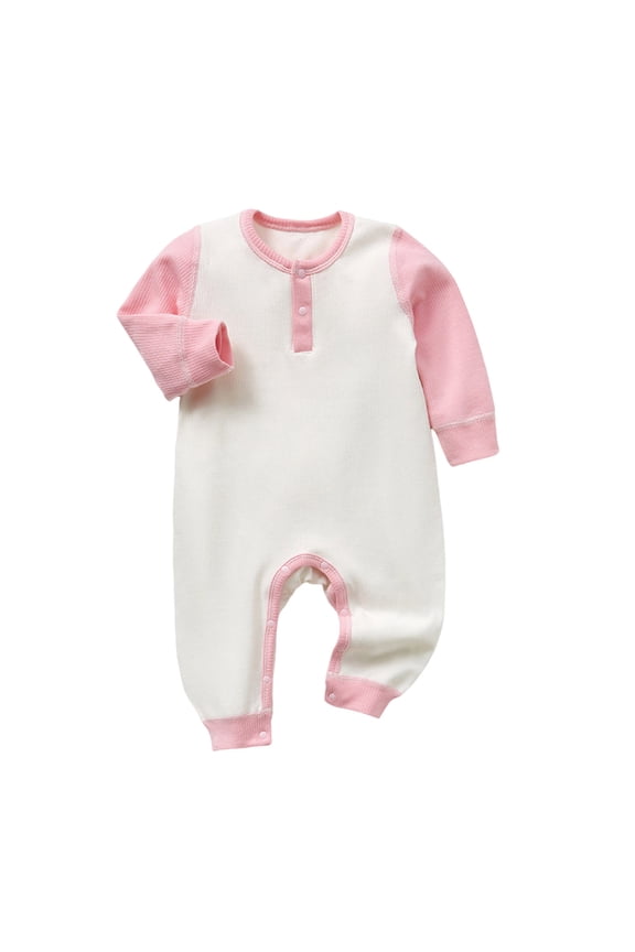 Baby Colorblock Romper Long Sleeve Ribbed Bodysuit Snap Crotch Creeper Infant One Piece Outfit