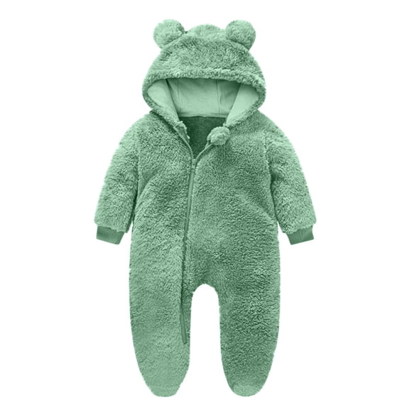 Fengactive Baby Fleece Hooded Romper Bear Ear Zip Up Bodysuit Creeper Infant Winter Warm Outfit