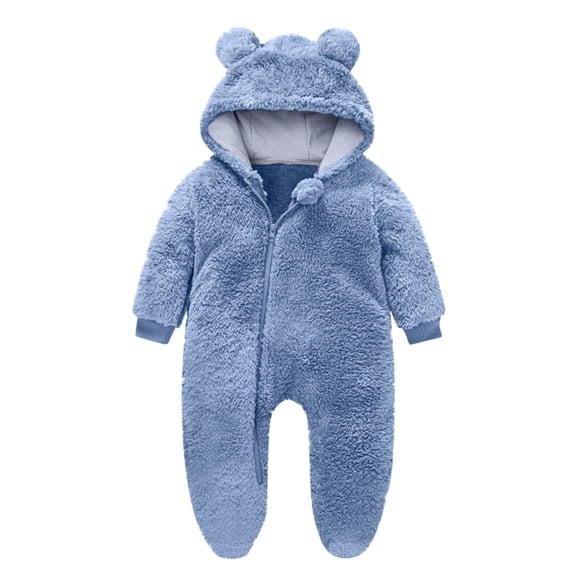 QINGFSAP Baby Fleece Hooded Romper Bear Ear Zip Up Bodysuit Creeper Infant Winter Warm Outfit