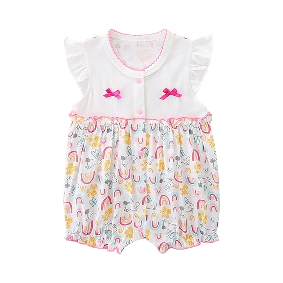 Fengactive Baby Girl Ruffle Sleeve Romper Sleeveless Bubble Bodysuit with Bow Detail and Snap Crotch