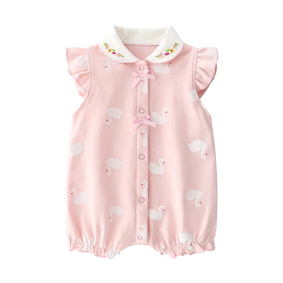 Fengactive Baby Girl Ruffle Sleeve Romper Sleeveless Bubble Bodysuit with Bow Detail and Snap Crotch