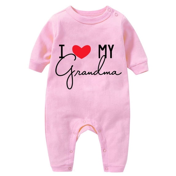 Fengactive Baby I Love My Grandma Romper Long Sleeve Bodysuit Snap Crotch Creeper Infant One Piece Outfit