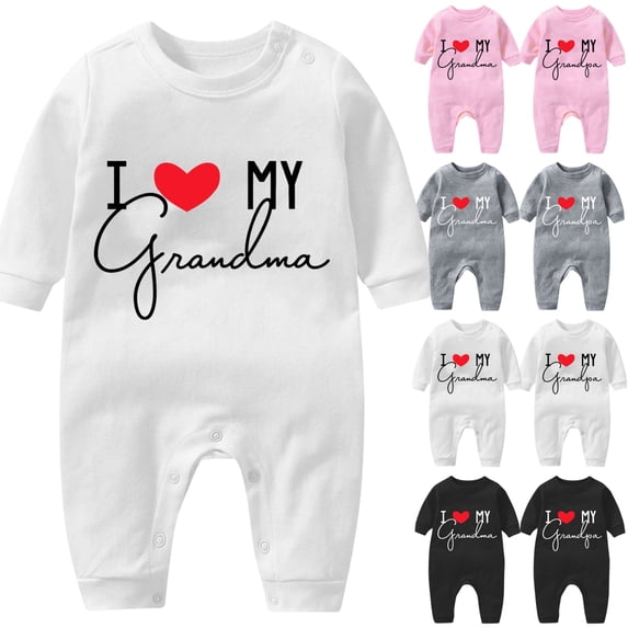 Fengactive Baby I Love My Grandma Romper Long Sleeve Bodysuit Snap Crotch Creeper Infant One Piece Outfit