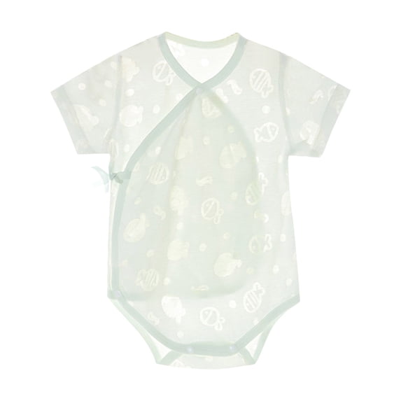QINGFSAP Baby Kimono Bodysuit Short Sleeve Wrap Romper with Contrast Trim and Print Unisex