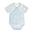 thumbnail image 1 of QINGFSAP Baby Kimono Bodysuit Short Sleeve Wrap Romper with Contrast Trim and Print Unisex, 1 of 3