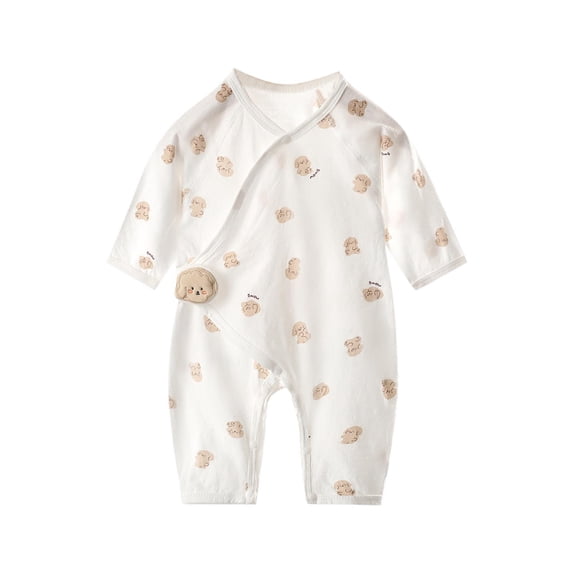 Fengactive Baby Kimono Romper Long Sleeve Side Snap Crossover Jumpsuit with Hook and Loop Closure