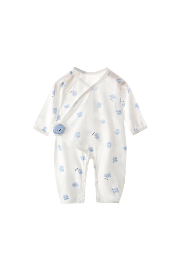 Baby Kimono Romper Long Sleeve Side Snap Crossover Jumpsuit with Hook and Loop Closure