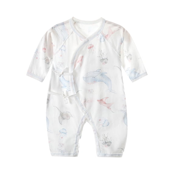 Fengactive Baby Kimono Romper Long Sleeve Side Snap Crossover Jumpsuit with Hook and Loop Closure