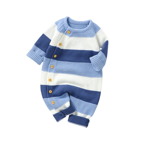 QINGFSAP Baby Knitted Striped Romper Button Front Bodysuit Creeper Infant One Piece Jumpsuit