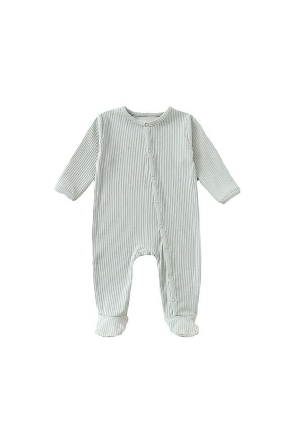 Baby Long Sleeve Romper Ribbed Bodysuit Full Snap Front Creeper Crew Neck Infant One Piece Outfit