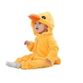 thumbnail image 1 of Fengactive Baby Plush Hooded Romper Long Sleeve Zip Up Jumpsuit with Color Block Design and 3D Hood Detail, 1 of 2