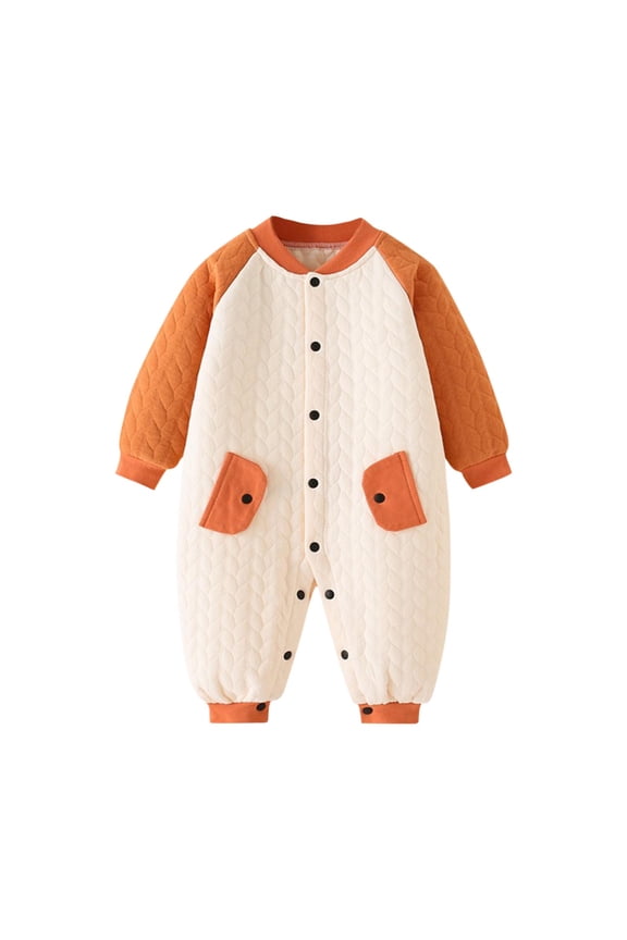 Baby Quilted Romper Snap Front Long Sleeve Bodysuit Creeper Infant Warm One Piece Outfit
