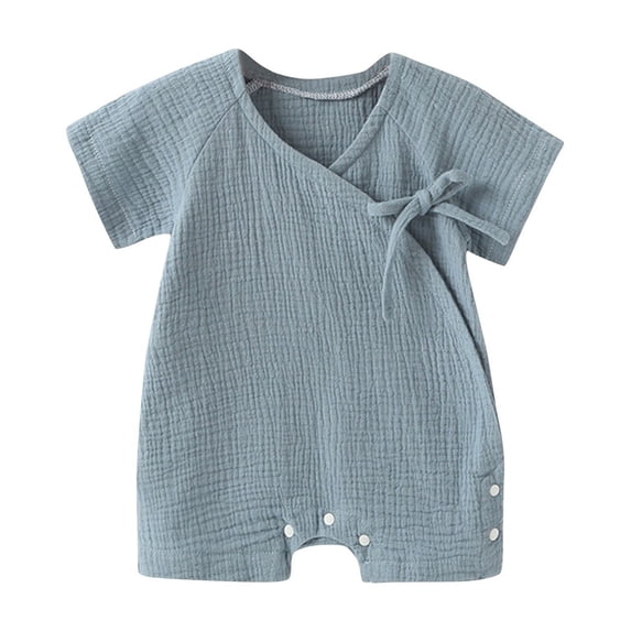 QINGFSAP Baby Short Sleeve Romper Cotton Bodysuit Summer Creeper Tie Front Snap Closure Outfit