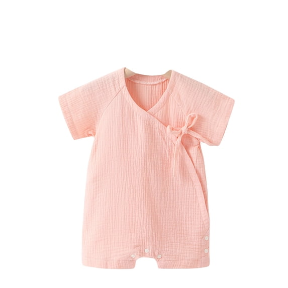 QINGFSAP Baby Short Sleeve Romper Cotton Bodysuit Summer Creeper Tie Front Snap Closure Outfit