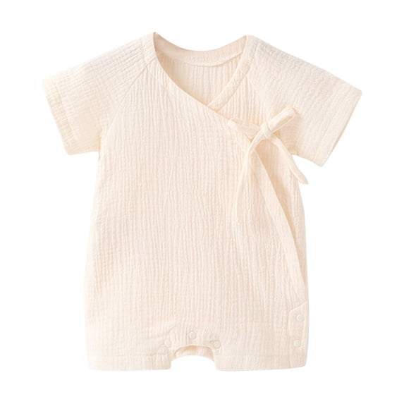QINGFSAP Baby Short Sleeve Romper Cotton Bodysuit Summer Creeper Tie Front Snap Closure Outfit