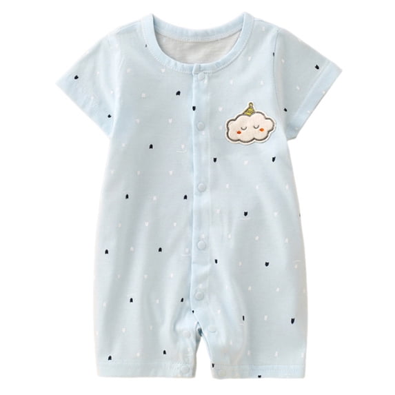 Fengactive Baby Short Sleeve Romper Summer Snap Front Jumpsuit with Applique Detail and Snap Crotch Unisex