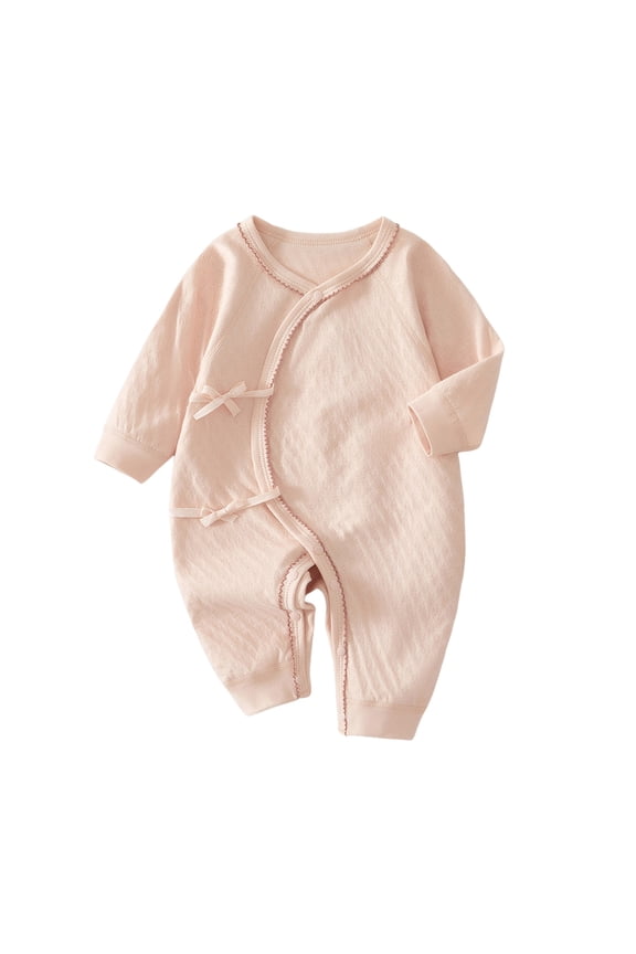 Baby Side Snap Romper Bow Detail Jacquard Bodysuit Long Sleeve Creeper Infant One Piece Outfit
