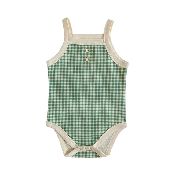 QINGFSAP Baby Unisex Gingham Tank Romper Summer Sleeveless Bodysuit with Button Detail and Snap Bottom