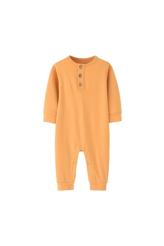 Baby Unisex Long Sleeve Henley Romper Button Placket One Piece Jumpsuit with Full Snap Bottom Unisex