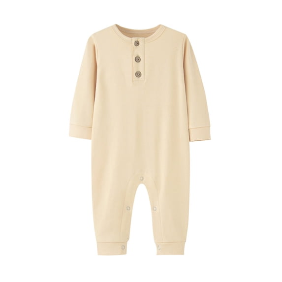 QINGFSAP Baby Unisex Long Sleeve Henley Romper Button Placket One Piece Jumpsuit with Full Snap Bottom Unisex