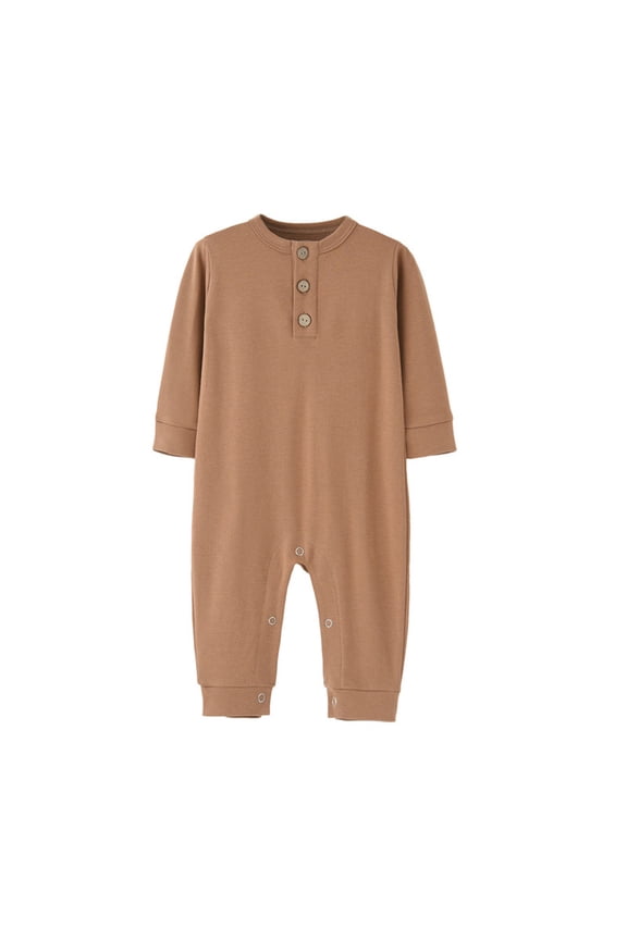 Baby Unisex Long Sleeve Henley Romper Button Placket One Piece Jumpsuit with Full Snap Bottom Unisex
