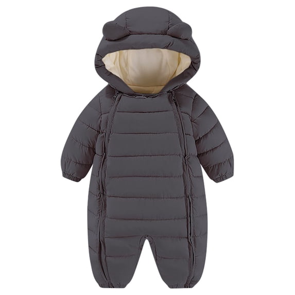 QINGFSAP Baby Unisex Puffer Hooded Romper with Bear Ears Dual Zipper Winter Warm Quilted One Piece Jumpsuit