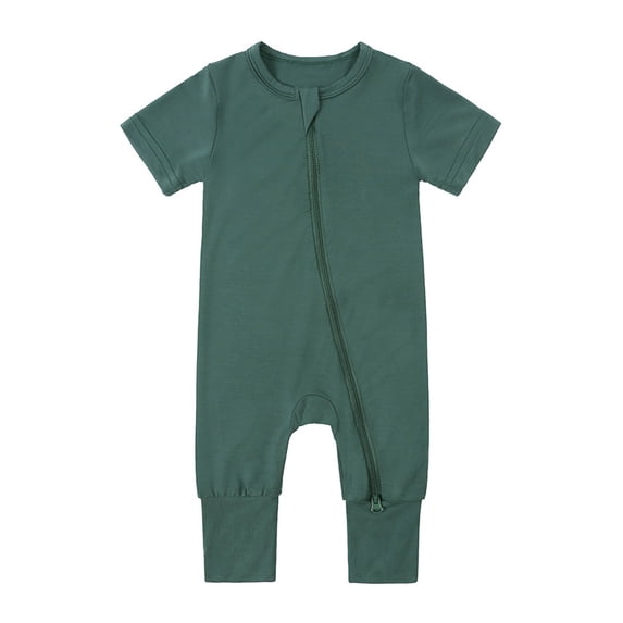 Fengactive Baby Unisex Short Sleeve Long Pants Romper Zip Up One Piece Jumpsuit with Extended Cuffs and Safety Tab