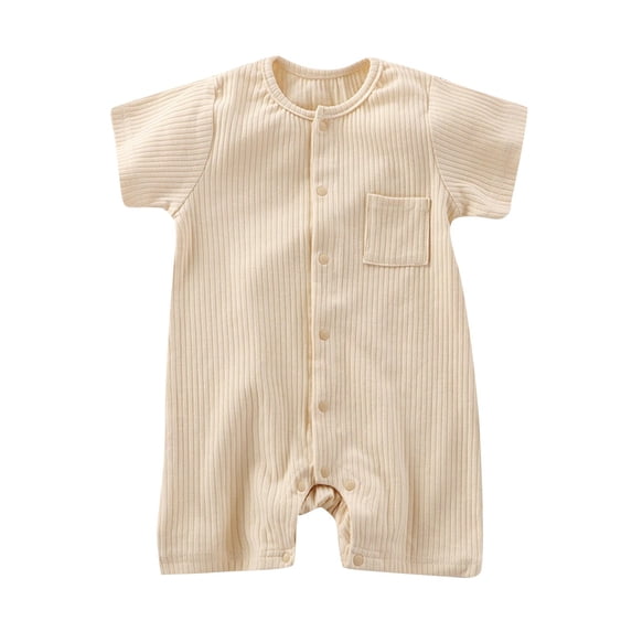 QINGFSAP Baby Unisex Short Sleeve Romper Ribbed Summer One Piece Jumpsuit Full Front Snap with Pocket