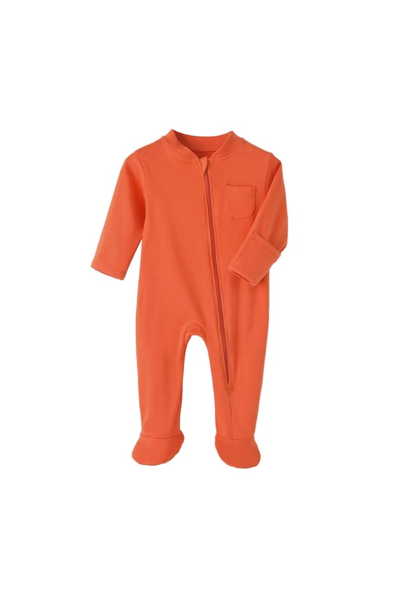Baby Zip Up Footed Romper Long Sleeve Bodysuit Chest Pocket Creeper Infant One Piece Jumpsuit