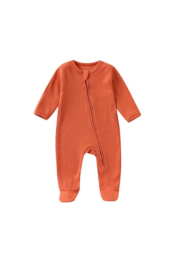 Baby Zip Up Footed Romper Ribbed Long Sleeve Bodysuit Creeper Infant One Piece Jumpsuit