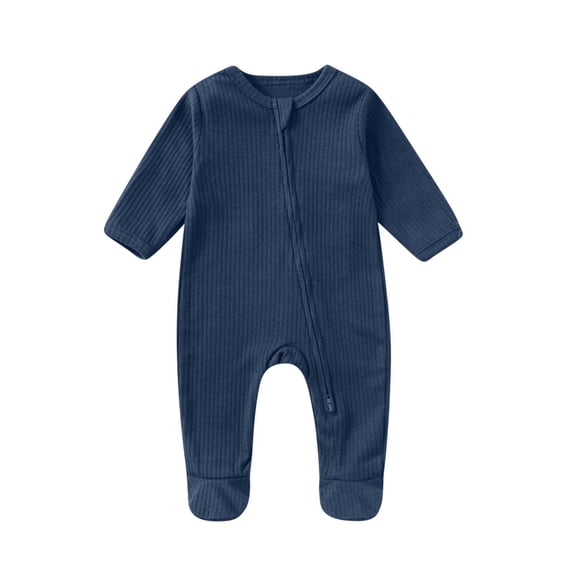 QINGFSAP Baby Zip Up Footed Romper Ribbed Long Sleeve Bodysuit Creeper Infant One Piece Jumpsuit